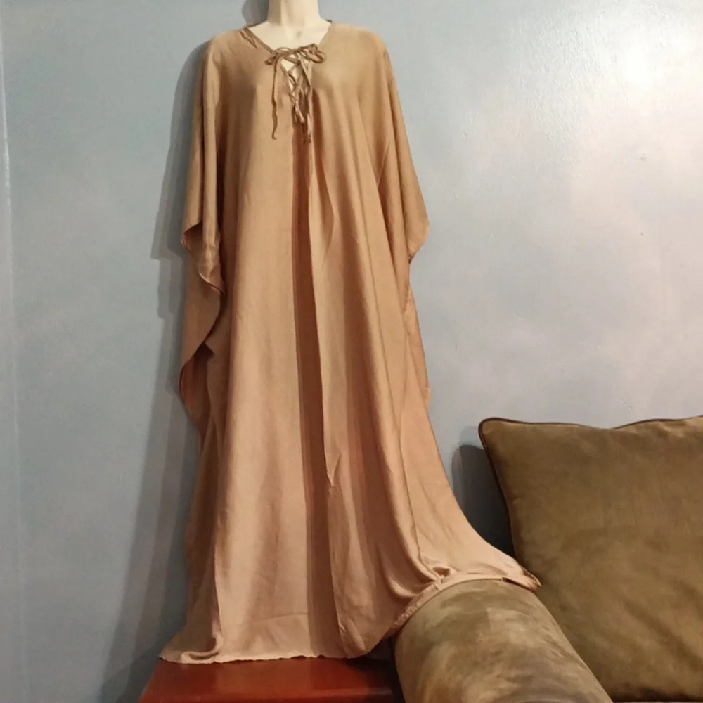Champagne women's batwing maxi dress lace up front size 2x - Picture 5 of 17